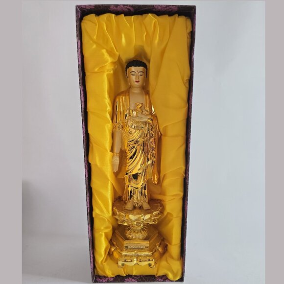 Rare Gorgeous Bronze Gilt Buddha Statue Set of 3 - Picture 6 of 10